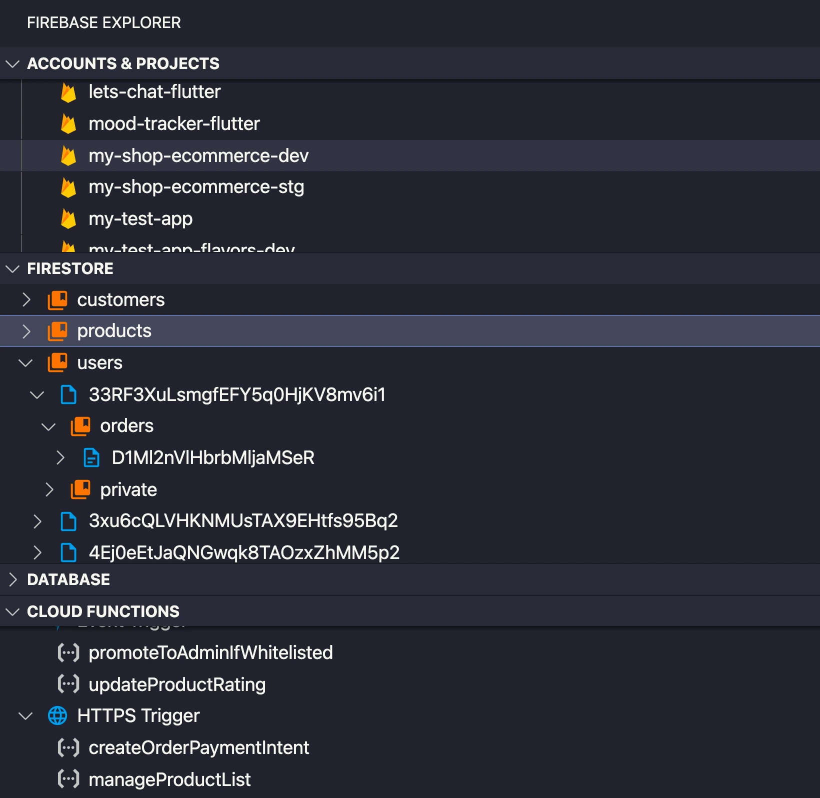 Firebase explorer面板