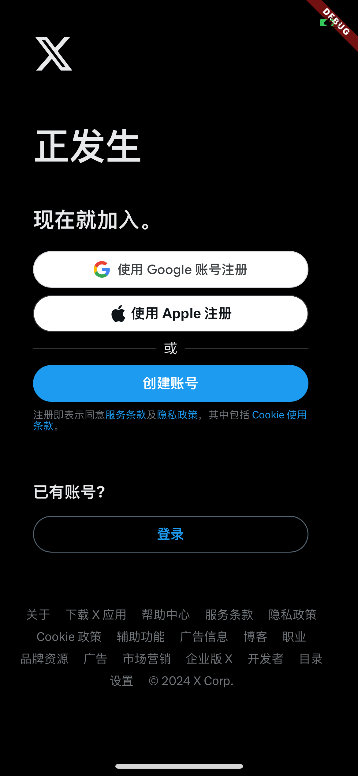 X的Google登录正常出现